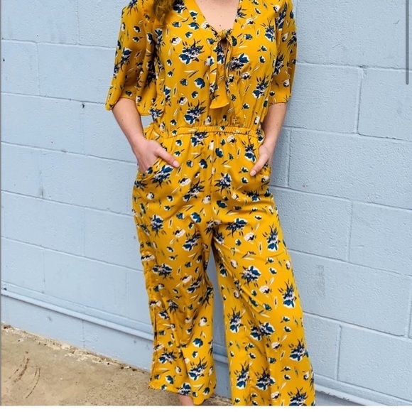 Anthropology | Uncle Frank Jumpsuit Size M Mustard Floral Spring Romper Boho - Picture 1 of 7